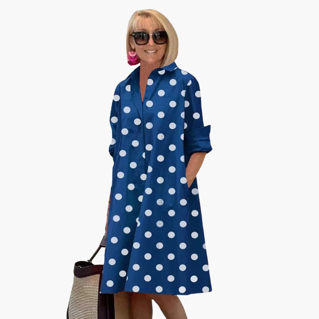 Women's Midi Dress with Shirt Collar and Side Pockets