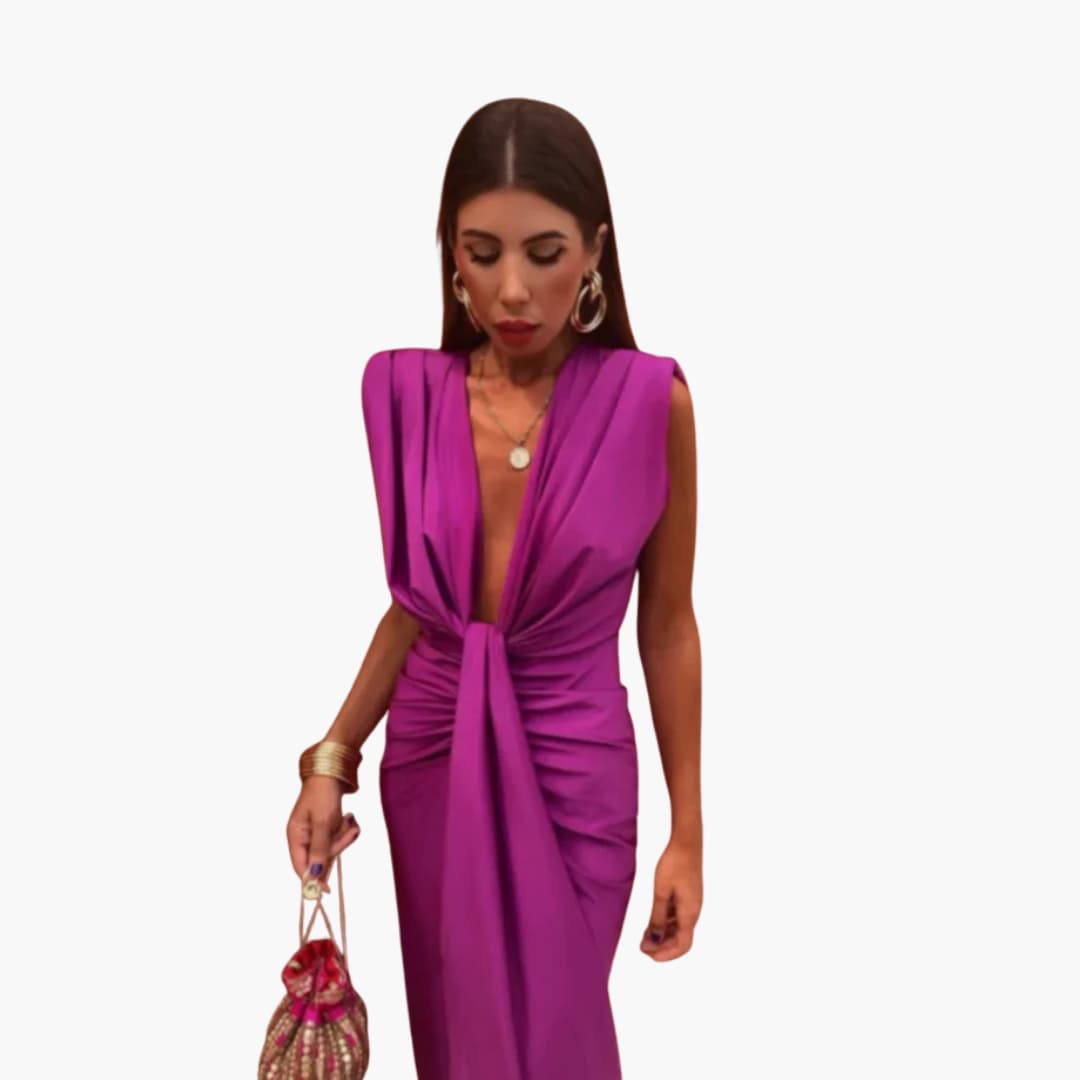 Women’s maxi dress with V-neckline and ruched waist