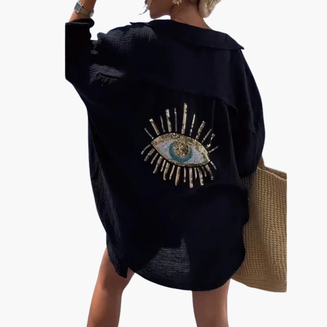 Women’s Oversized Beach Shirt with Collar and Embroidery