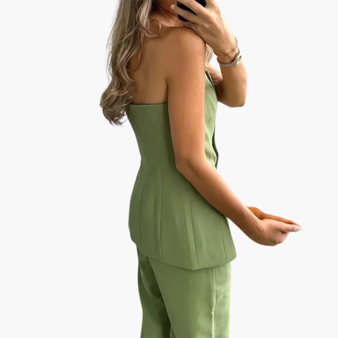 Women's Strapless Two-Piece Co-Ord Set with Strapless Top and Wide-Leg Trousers