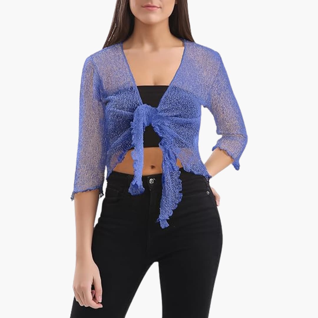 Women's Shrug with Tie Closure and Three-Quarter Sleeves