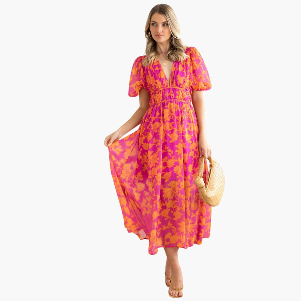 Women’s Maxi Dress with V-Neck and A-Line Skirt
