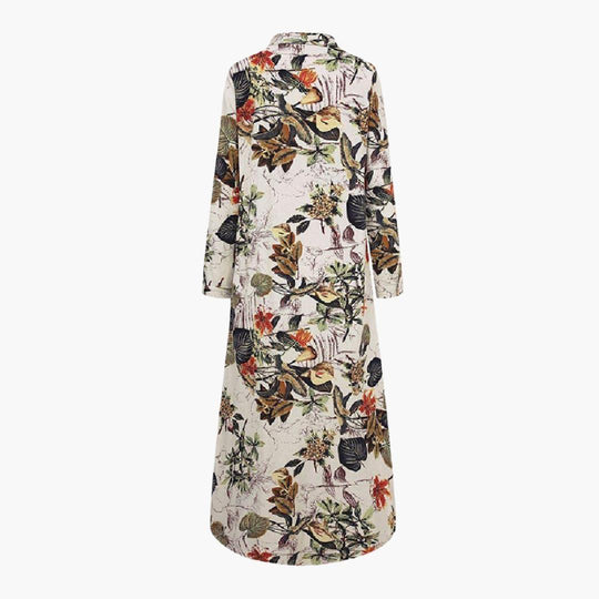 Women's Loose Fit Midi Dress with Floral Print and Button-Down Style