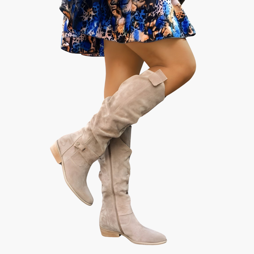 Women’s Knee-High Boots with Side Zip and Block Heel