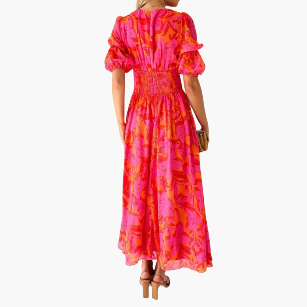 Women’s Maxi Dress with V-Neck and Puff Sleeves