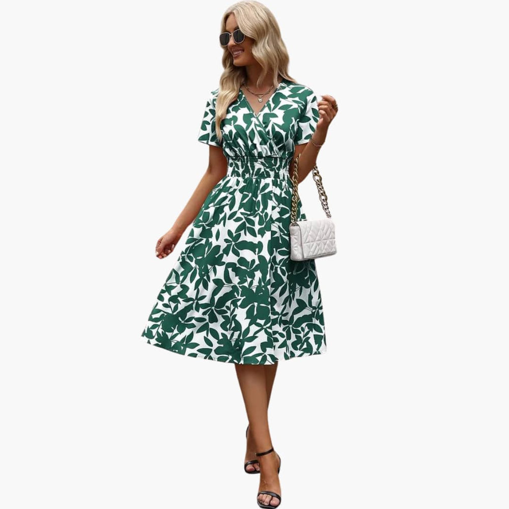 Women's Wrap Dress with V-Neck and Elastic Waist