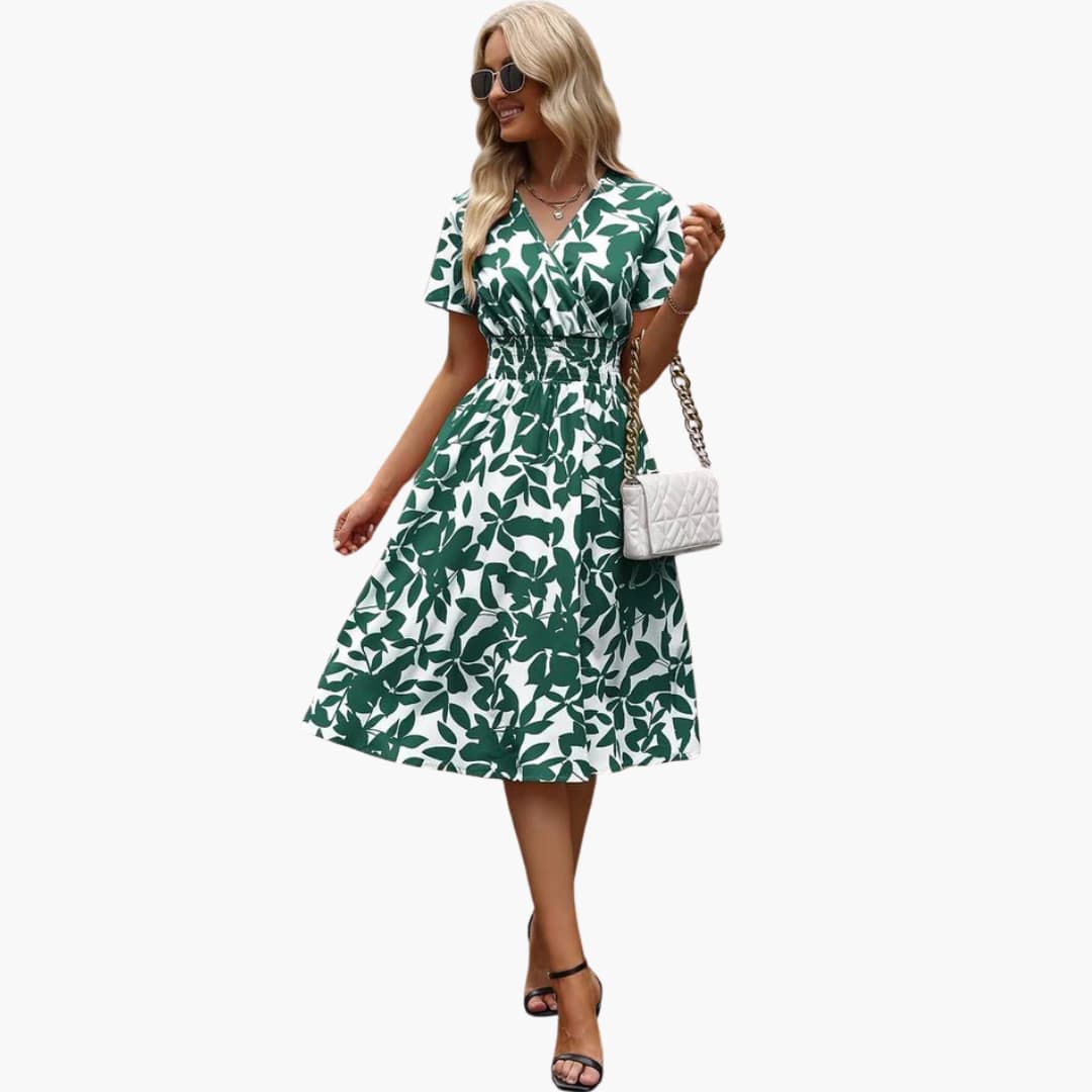 Women's Wrap Dress with V-Neck and Elastic Waist