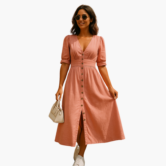 Button-Front Midi Dress for Women - with Casual Summer Style