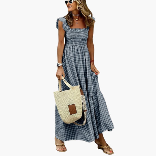 Women’s Maxi Dress with Square Neckline and Tiered Skirt