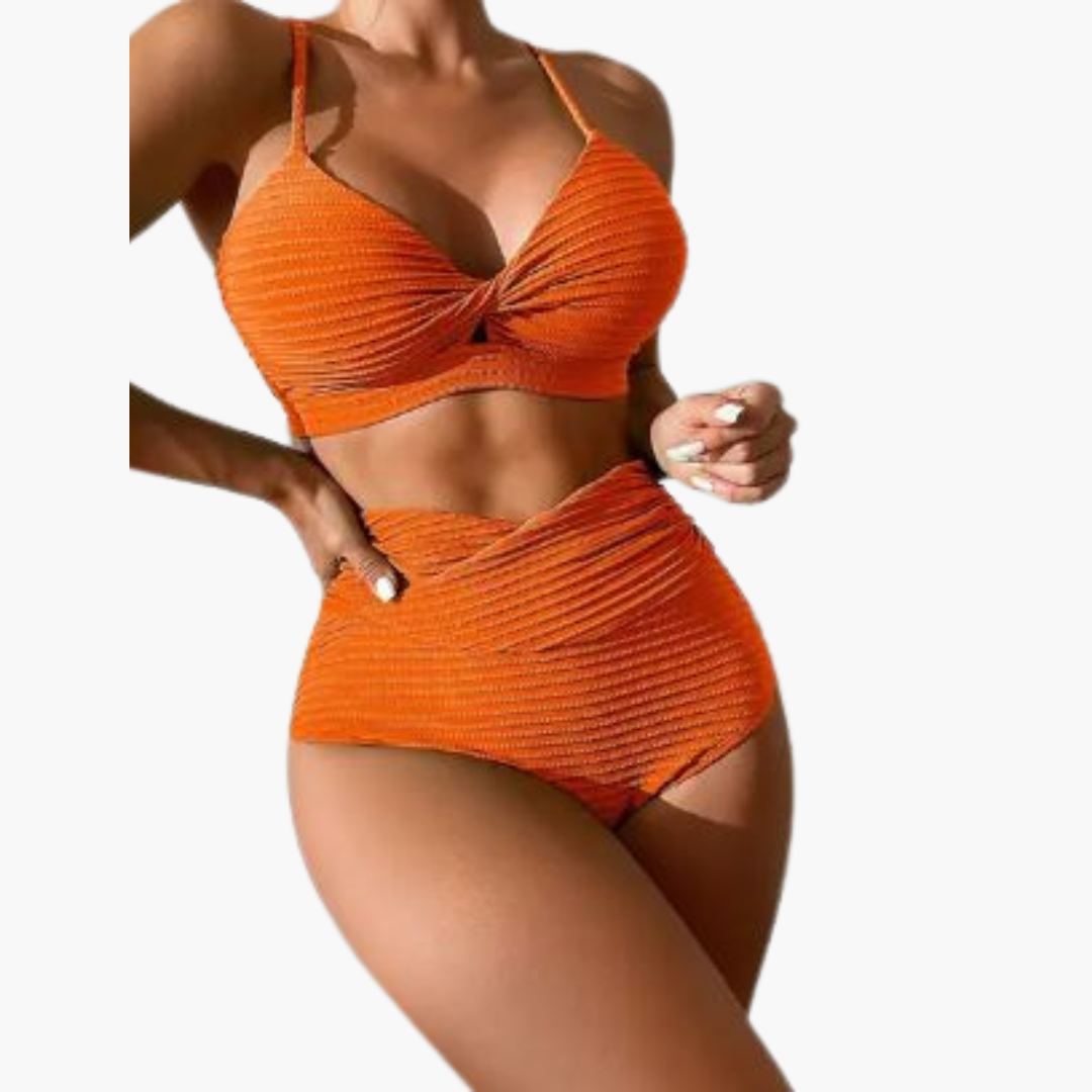 Women’s Bikini Set with High - Waisted Bottoms and Ruched Detailing