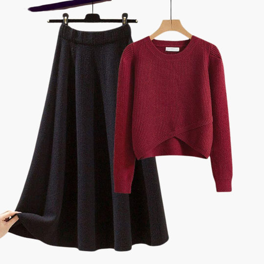 Women’s Two-Piece Lounge Set with Knit Sweater and A-Line Skirt