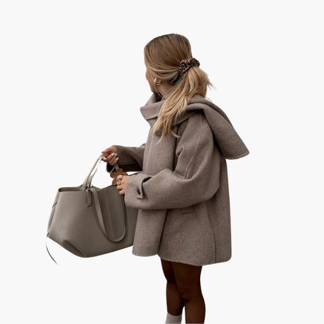 Women’s Winter Coat with Built-In Scarf and Tailored Fit