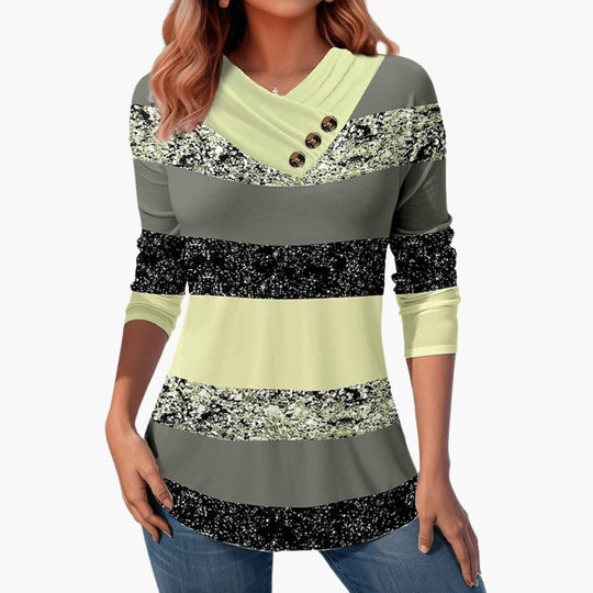 Women’s Casual Top with Striped Pattern and Button Details