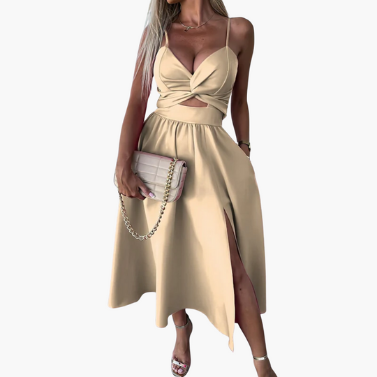 Women’s Midi Dress with Twist Front and Cut-Out
