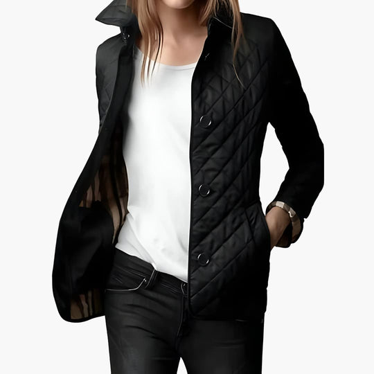Women's Winter Jacket with Quilted Texture and Button Front