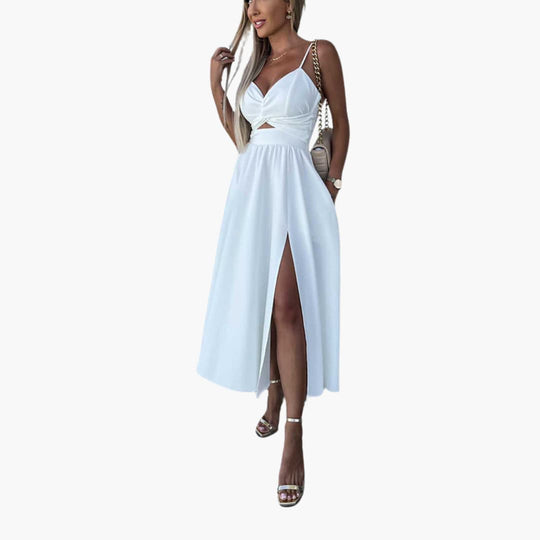 Women’s Midi Dress with Twist Front and Front Slit