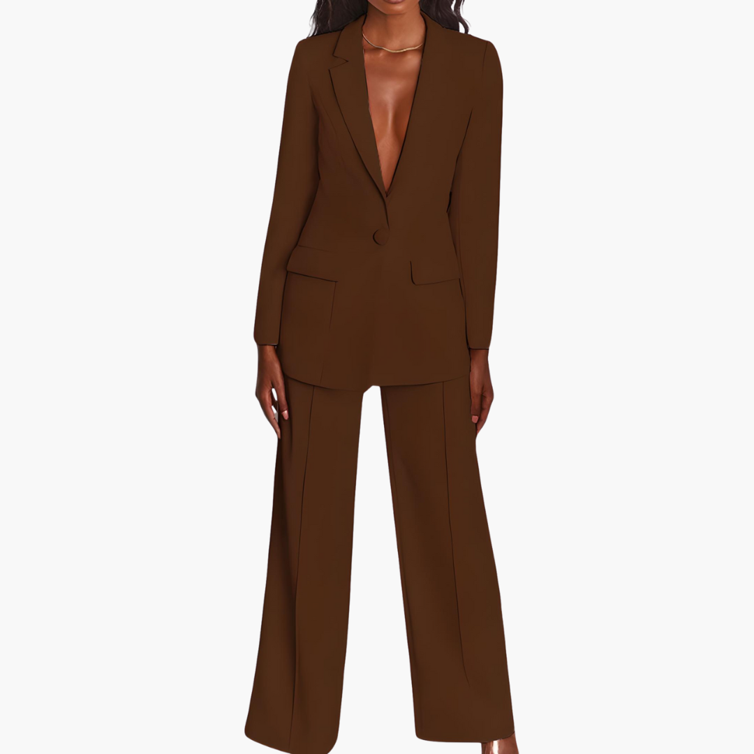 Women’s Suit Set with Single-Button Blazer and Straight-Leg Trousers