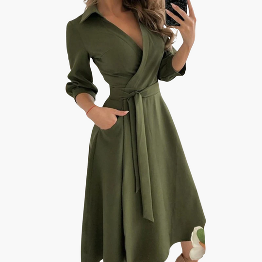Women’s Midi Dress with Wrap and Self-Tie Waist