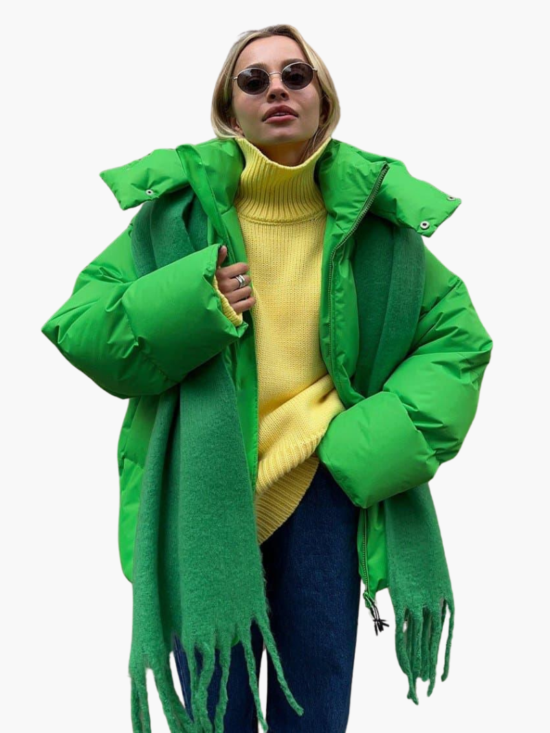 Women’s Hooded Puffer Jacket with Front Zip and Quilted Design