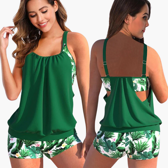 Women’s Tankini Set with Adjustable Straps and Control Panel