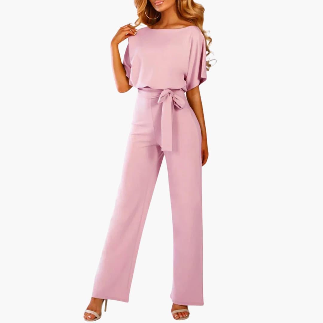 Women's Wide-Leg Jumpsuit with Belted Waist and Scoop Neckline