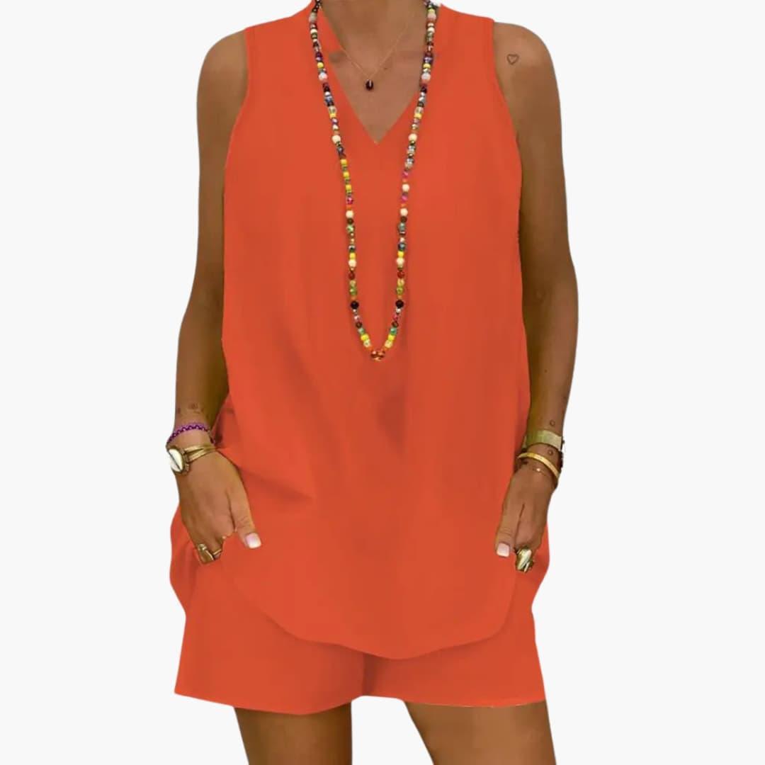 Casual Summer Lounge Set – Women's Sleeveless V-Neck Co-ord - Made by Jessica