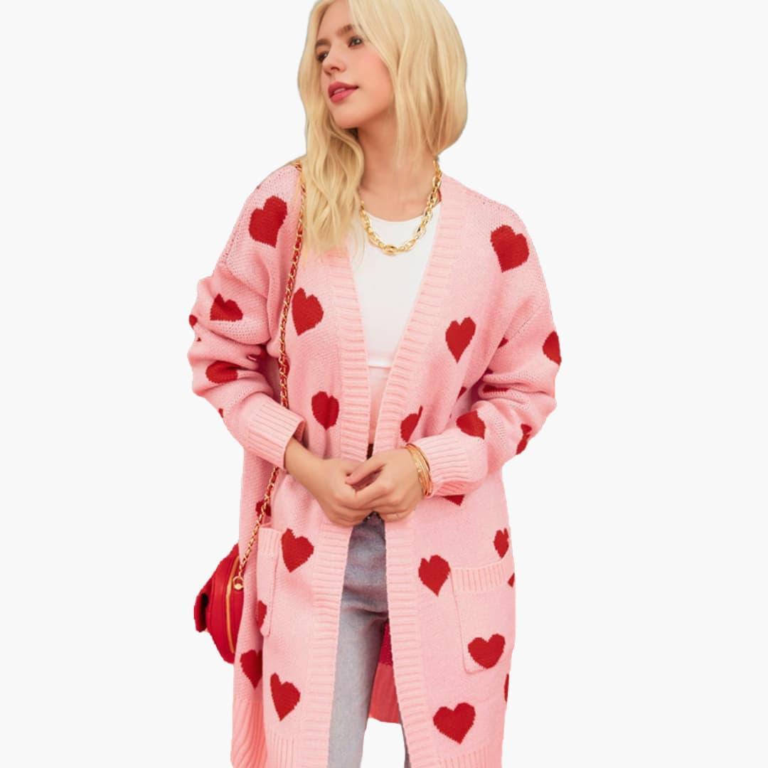 Women’s Sweater Vest with V-Neckline and Heart-Knit Pattern