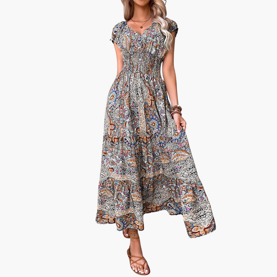 Women’s Maxi Dress with Elasticated Waist and Cap Sleeves