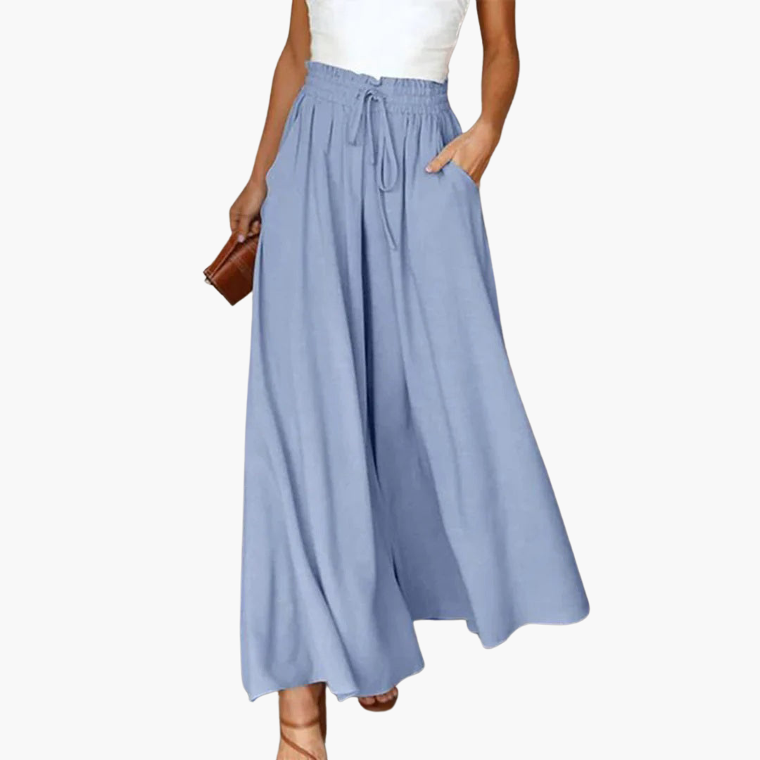 Women’s Wide-Leg Trousers with High Waist and Elastic Waistband