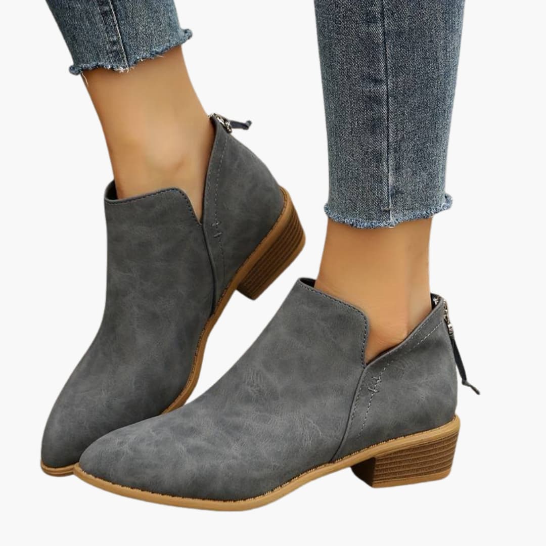 Women's Ankle Boots with Pointed Toe and Stacked Block Heel