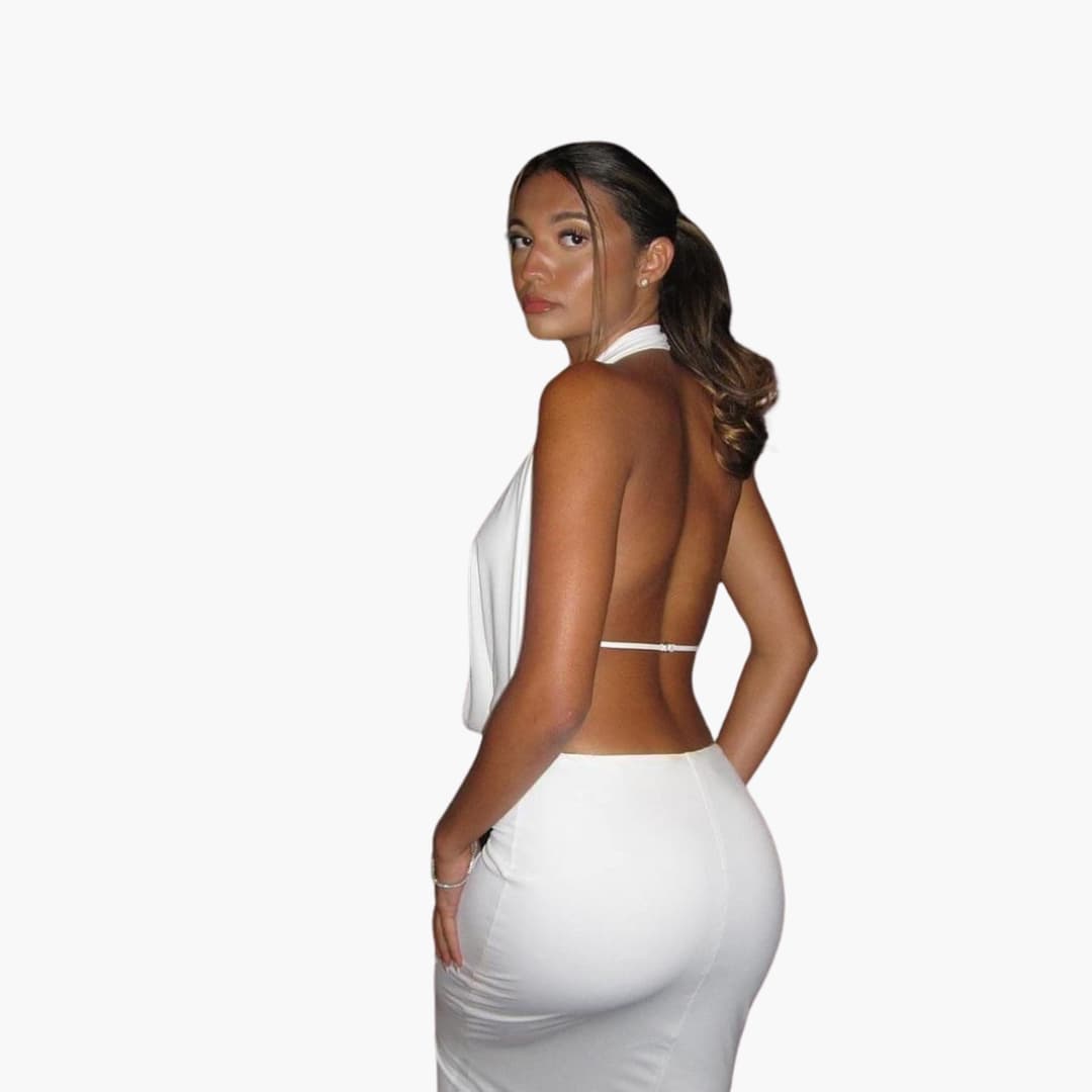 Women’s Halterneck Maxi Dress with Deep V-Neck and Open Back