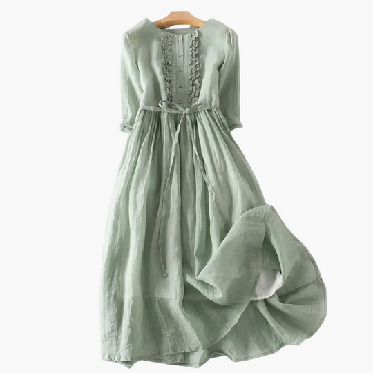 Women’s Long Dress with Button Placket and Tie Waist