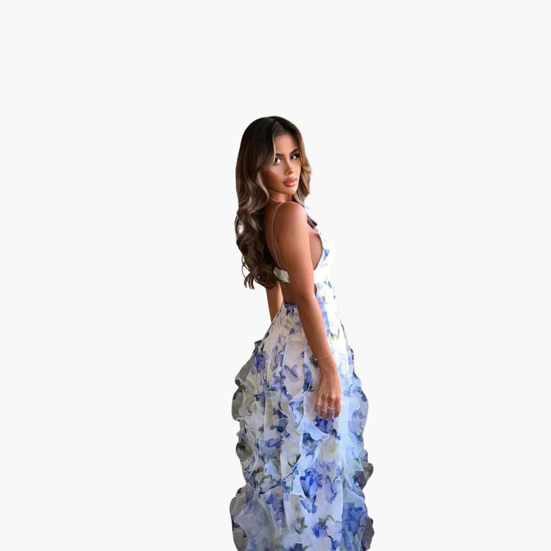 Women’s Maxi Dress with V-Neckline and Ruffled Skirt