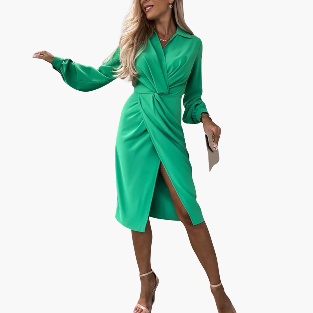 Women’s Wrap Dress with V-Neck and Long Sleeves
