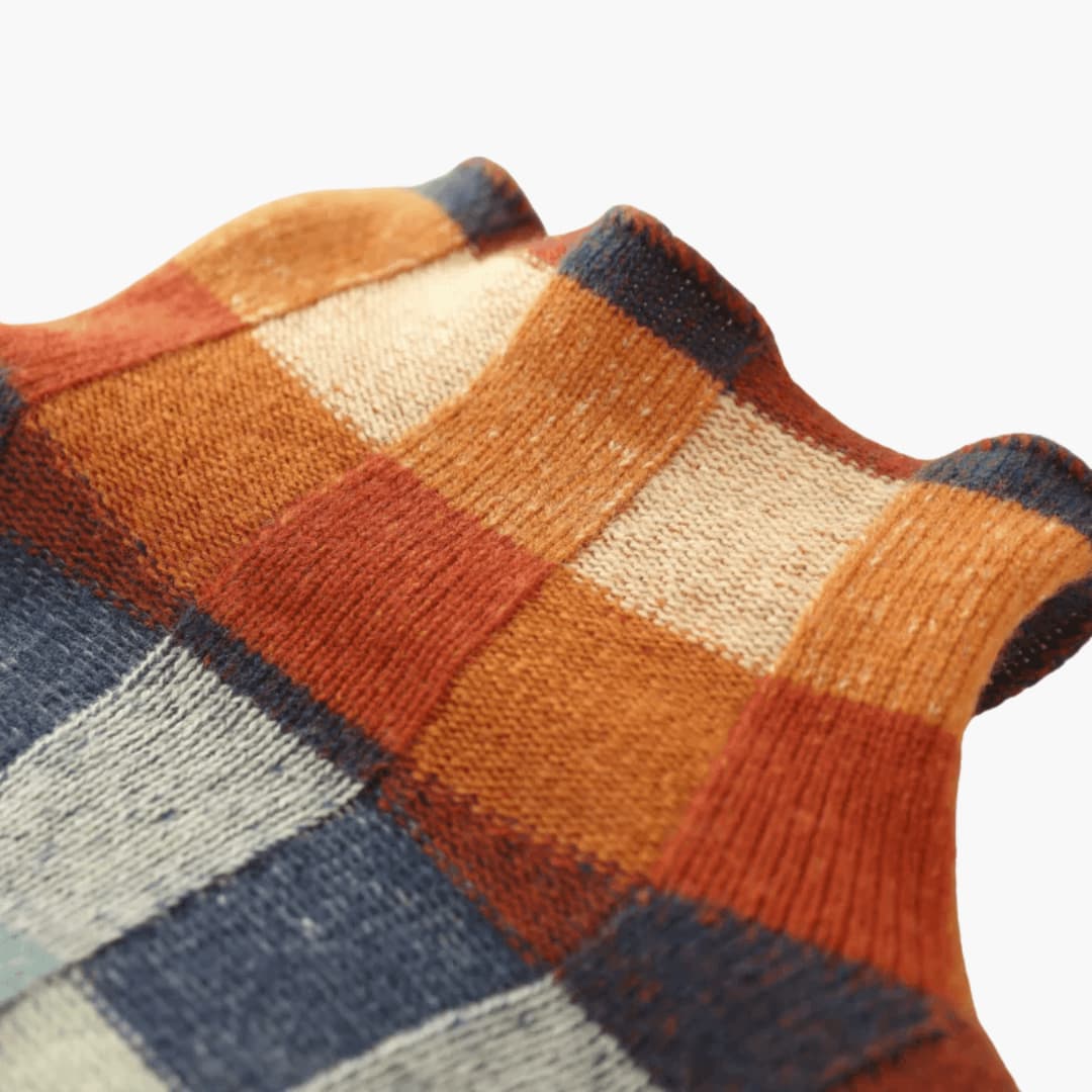 Women's Patchwork Turtleneck Jumper with Long Sleeves and Ribbed Cuffs