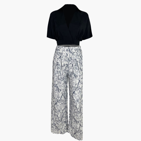 Women’s two-piece set with puff sleeve top and palazzo trousers