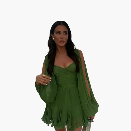 Women’s Mini Dress with V-Neck and Ruffled Hem