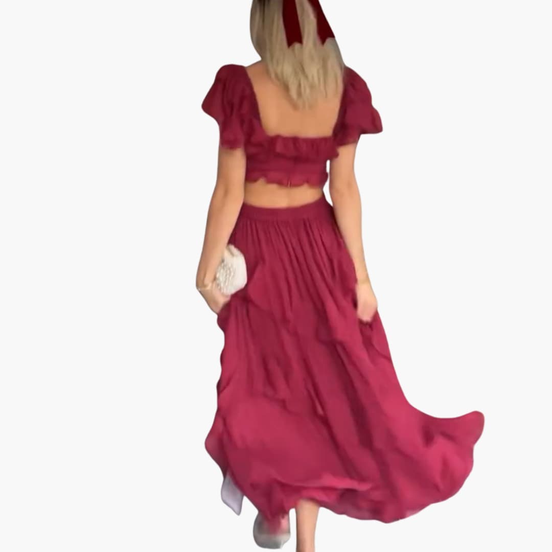 Women’s Midi Dress with Square Neck and Ruffle Sleeves