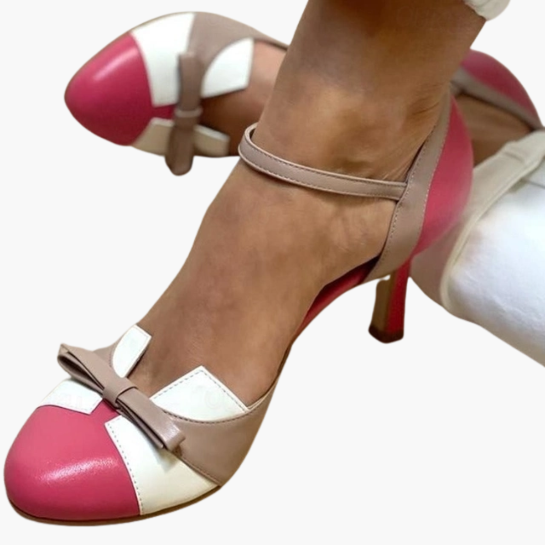 Women's Heeled Sandals with Ankle Strap and Bow Detail