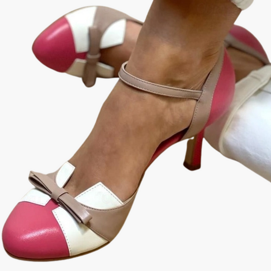 Women's Heeled Sandals with Ankle Strap and Bow Detail