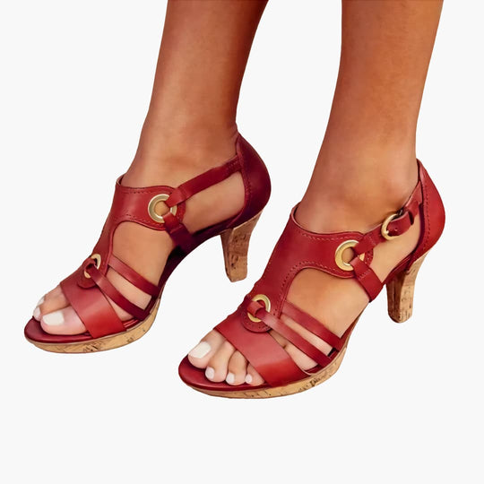 Women's Heeled Sandals with Ankle Strap and Open Toe