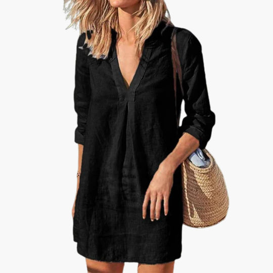 Women’s Summer Dress with V-Neckline and Long Sleeves