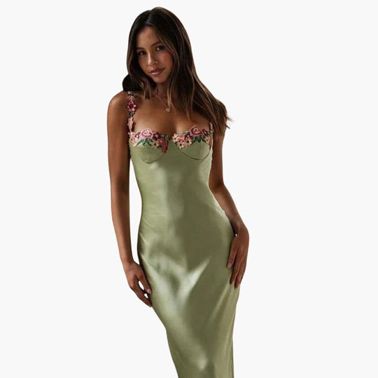 Women’s Embroidered Sleeveless Dress with Spaghetti Straps