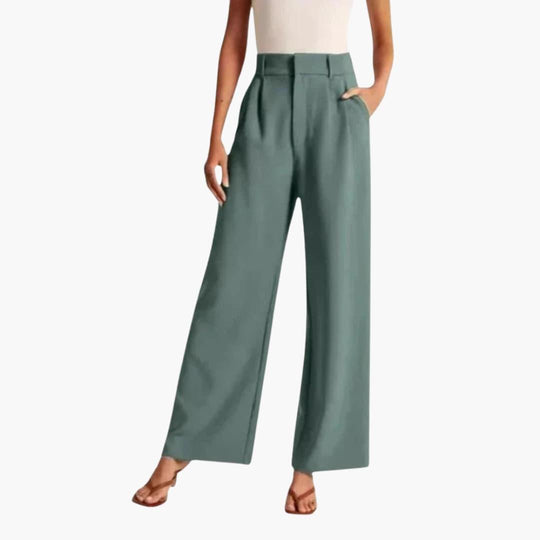 Women's High-Waist Trousers with Wide-Leg and Pleats