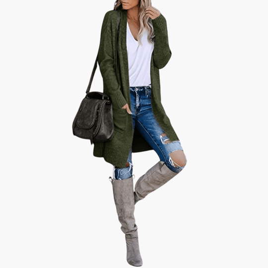 Women’s Longline Cardigan with Long Sleeves and Relaxed Fit