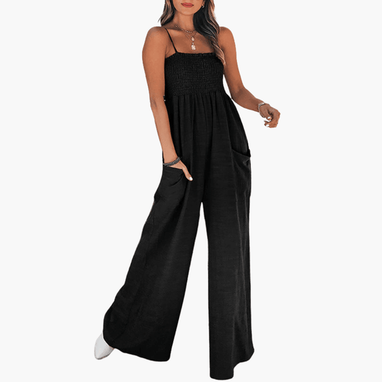 Women's Slim Fit Jumpsuit with Spaghetti Straps and Smocked Bodice
