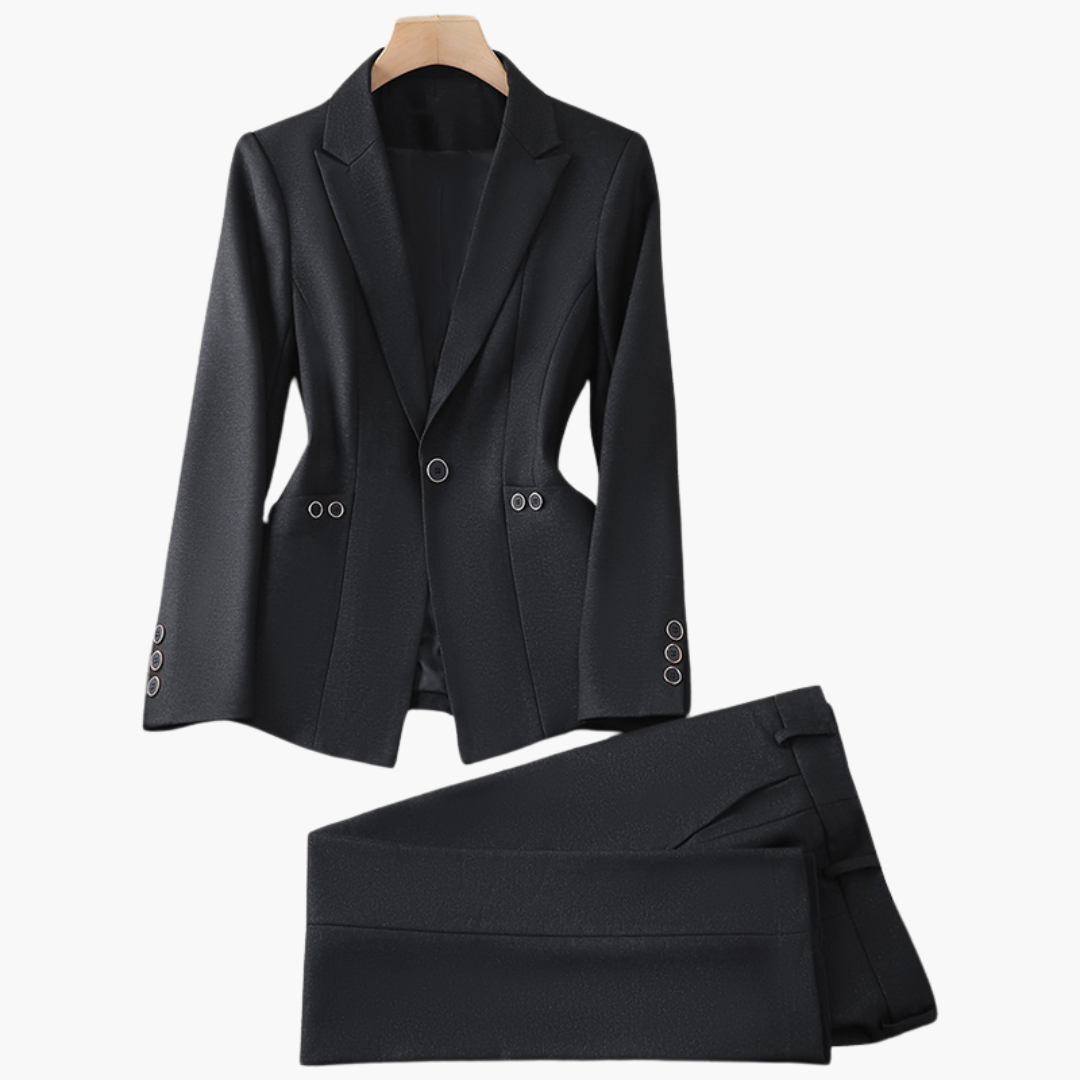 Women's Blazer Set with Single Button and Straight Leg Trousers