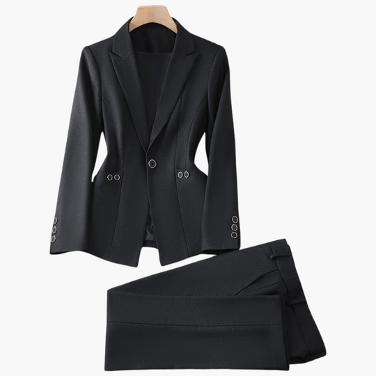 Women's Blazer Set with Single Button and Straight Leg Trousers