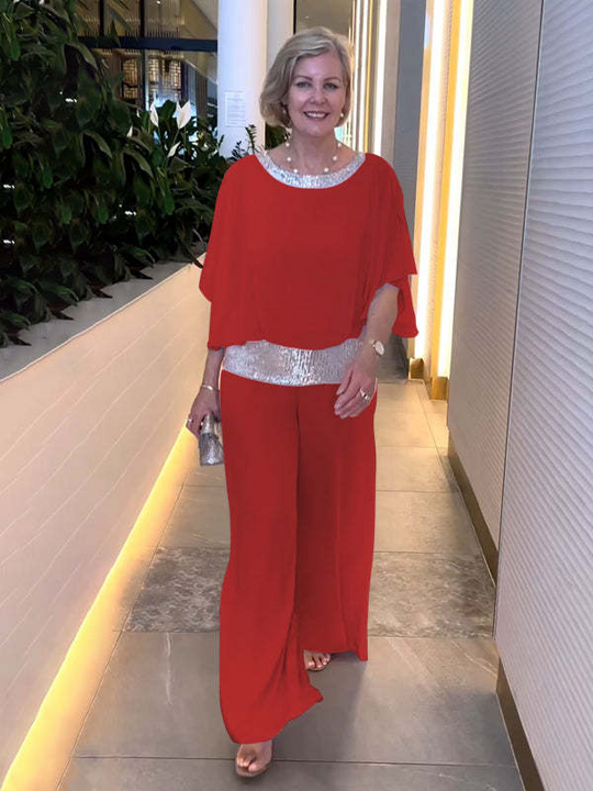 Women's Elegant Set with Embellished Top and Wide-Leg Pants