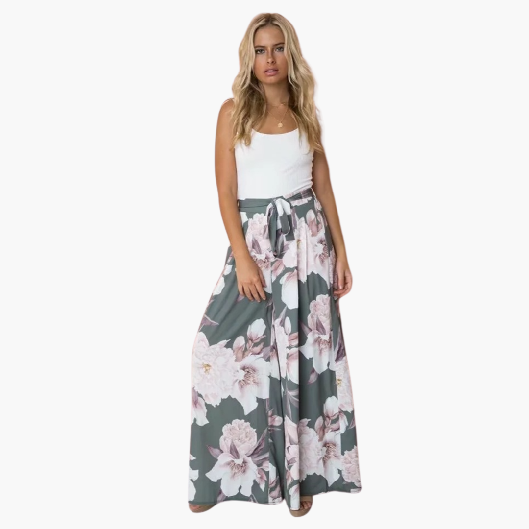 Women’s Loose-Fit Summer Trousers with Floral Print and Wide-Leg Design
